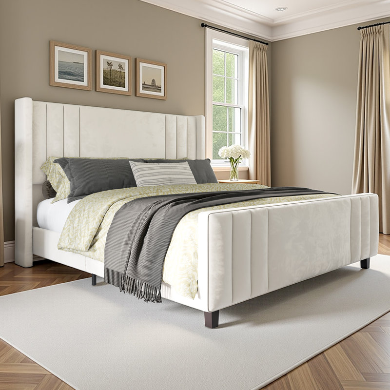 Wade Logan Aurieona Velvet Upholstered Platform Bed With Vertical Channel Tufted Headboard W011195688