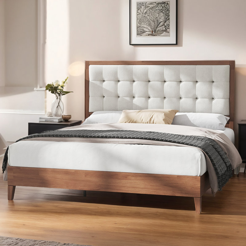 Wade Logan Behka Solid Wood Platform Bed With Upholstered Tufted Headboard W110263970