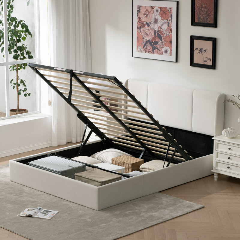 Latitude Run Juanetta Hydraulic Lift Up Storage Wingback Upholstered Platform Bed W111068851