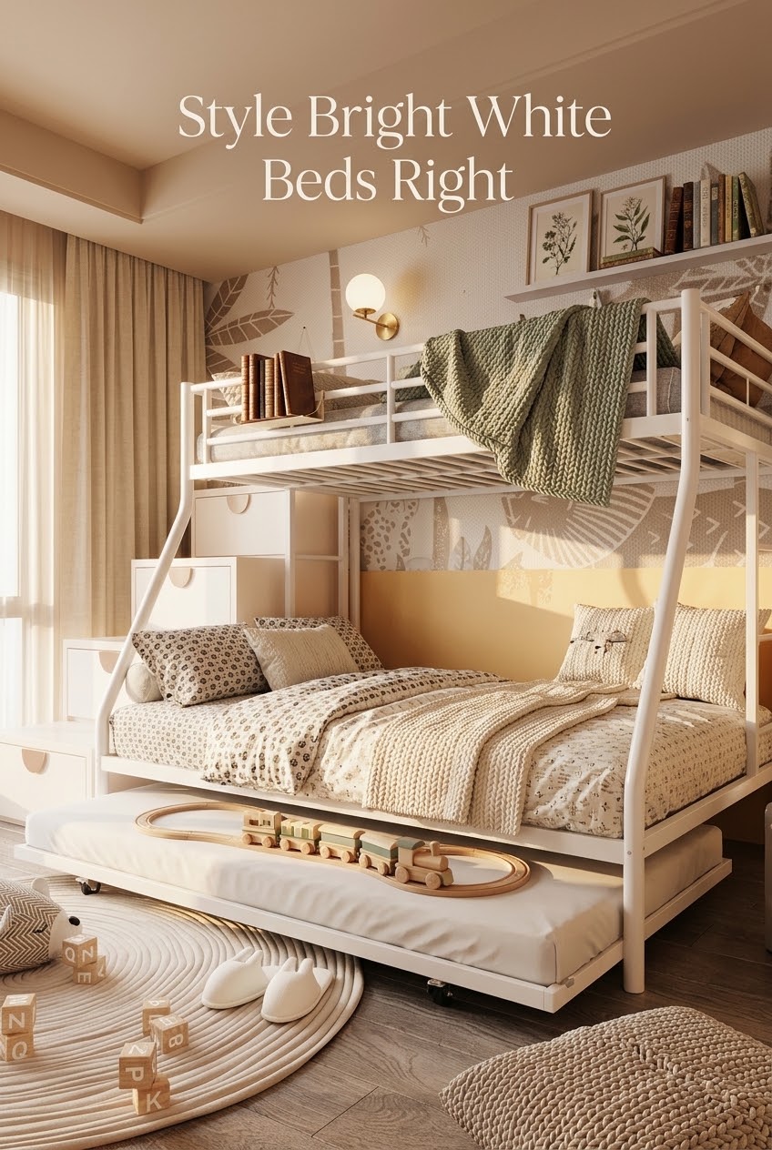 How to Style Bright White Beds Right: Elevating Metal Bunk Beds into High Design