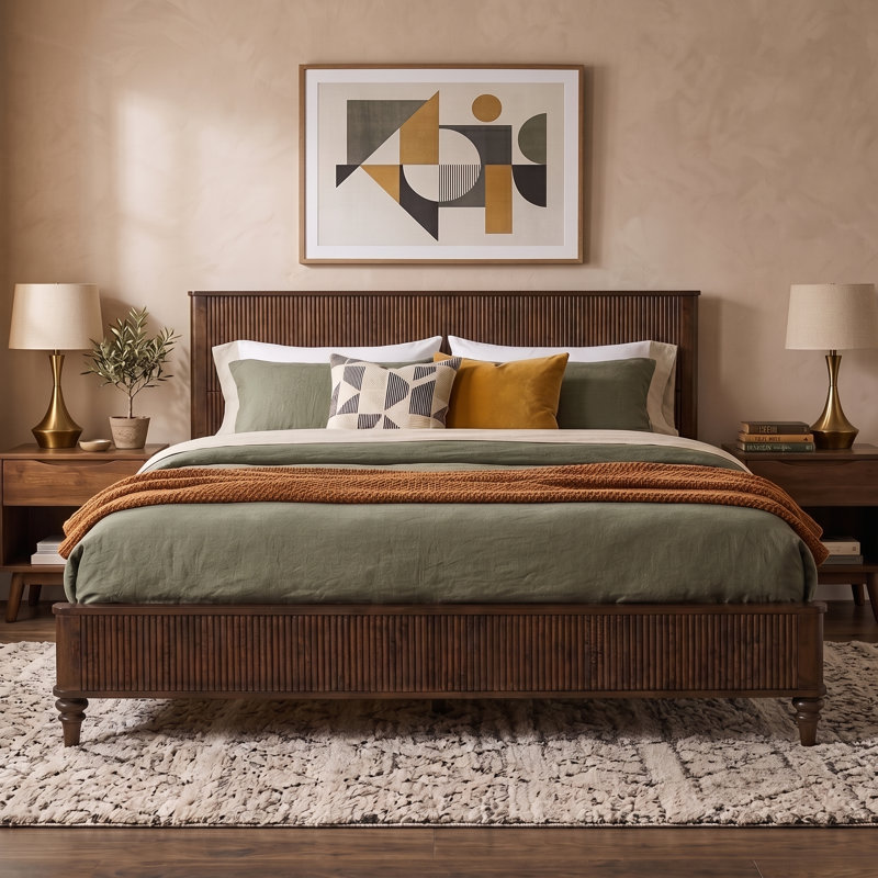 Red Barrel Studio Sawyer Solid Wood Fluted Platform Bed W113072188