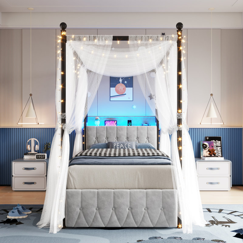 The Art of Layered Elegance: Styling a Velvet Canopy Bed with Storage Drawers