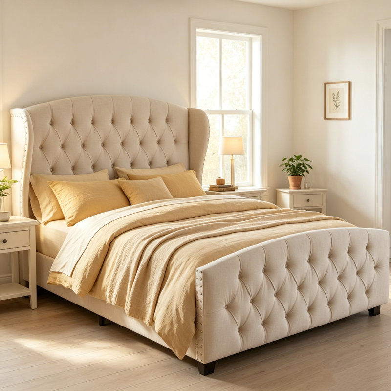 Lark Manor Rittman Upholstered Platform Bed With Wingback 50 Tall Headboard W120482329